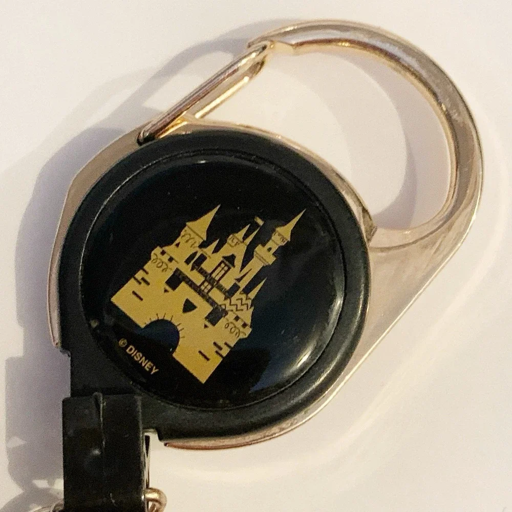 Disneyland Parks Luggage ID Tag black retractable Gold‎ foil castle Disney